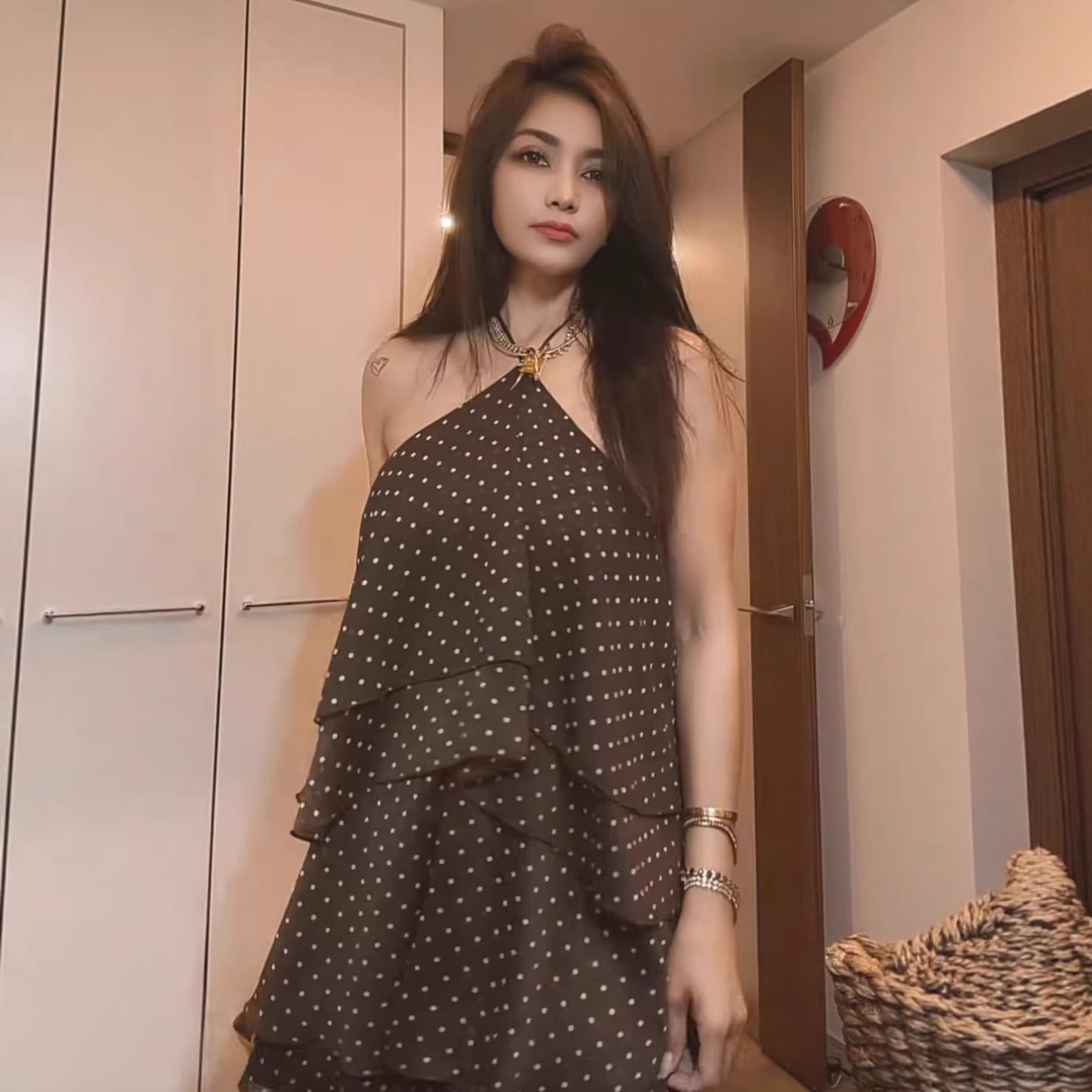 ZA cross-border European and American foreign trade women's clothing AliExpress popular summer simple polka dot stacked decorative halter neck dress