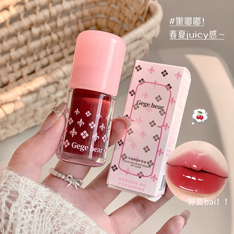 Gege Bear Clear Plump Lip Gloss Chubby Lip Moisturizer Mirror Finish Tinted Lipstick Makeup Student Cosmetics