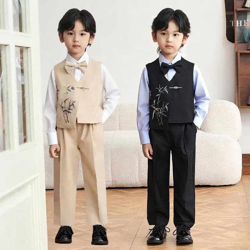 New Chinese-style suit for boys, spring and autumn, embroidered children's vest, performance dress, flower girl/host/performance outfit