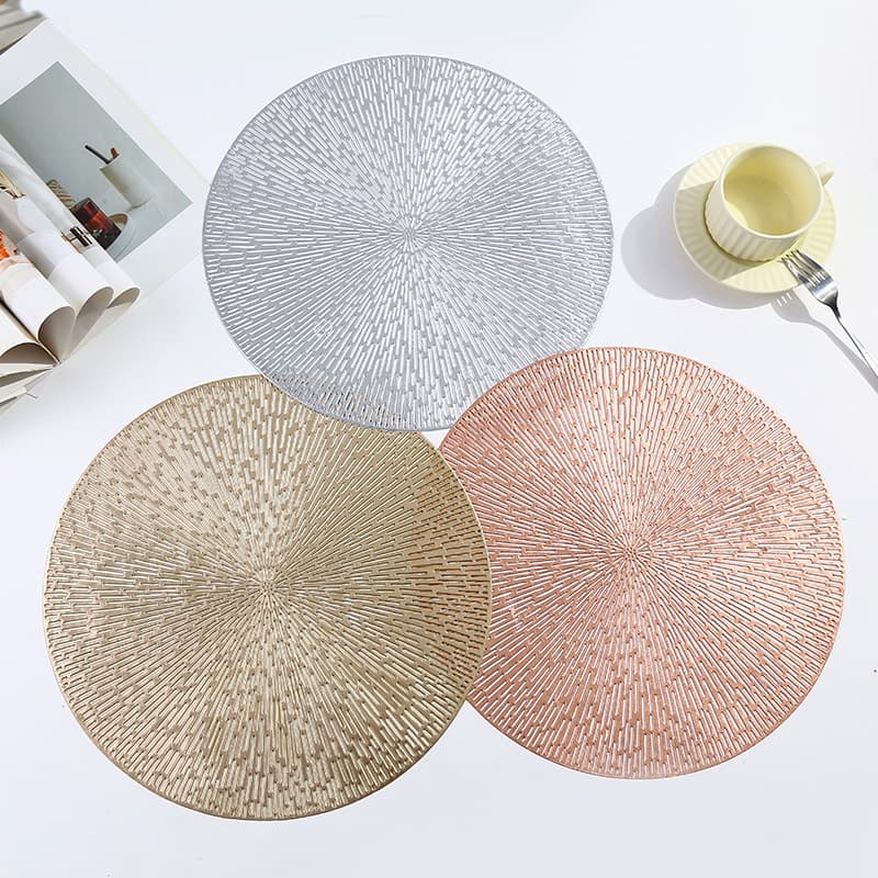 Amazon Hot-Selling Gold-Stamped PVC Placemat, Waterproof and Oil-Proof Table Mat, Heat-Insulating Pad for Hotels and Western Restaurants, Round Dining Table Mat