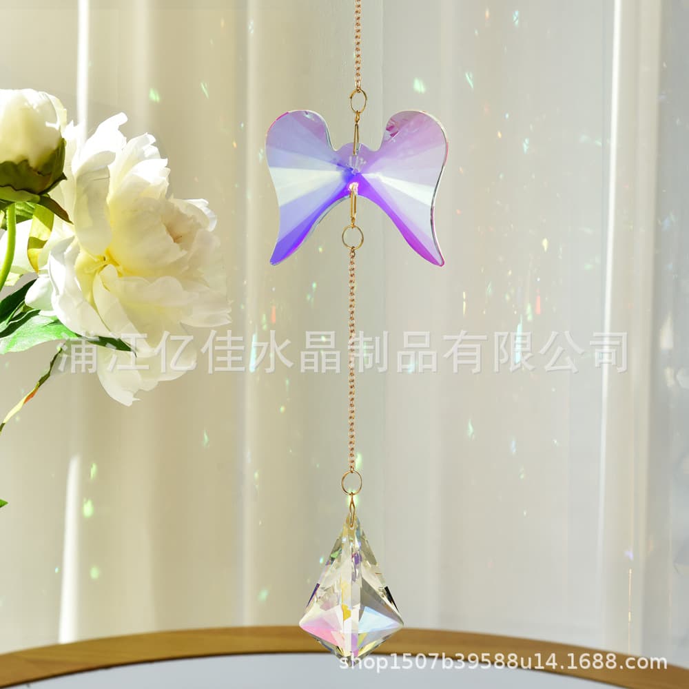Cross-border Source Manufacturer Custom Window Garden Decoration Crystal Angel Wing Sun Catcher Crystal Wind Chime