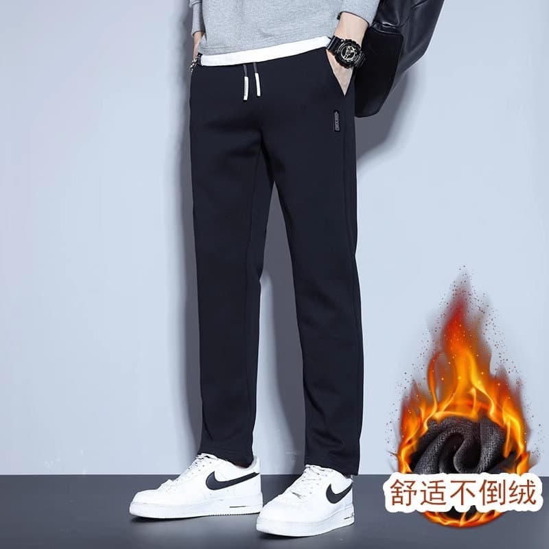Men's Fleece Casual Pants Korean Style Thickened Warm Cross-border Spot Wholesale Straight Leg Large Size Business Slim Fit Long Pants.