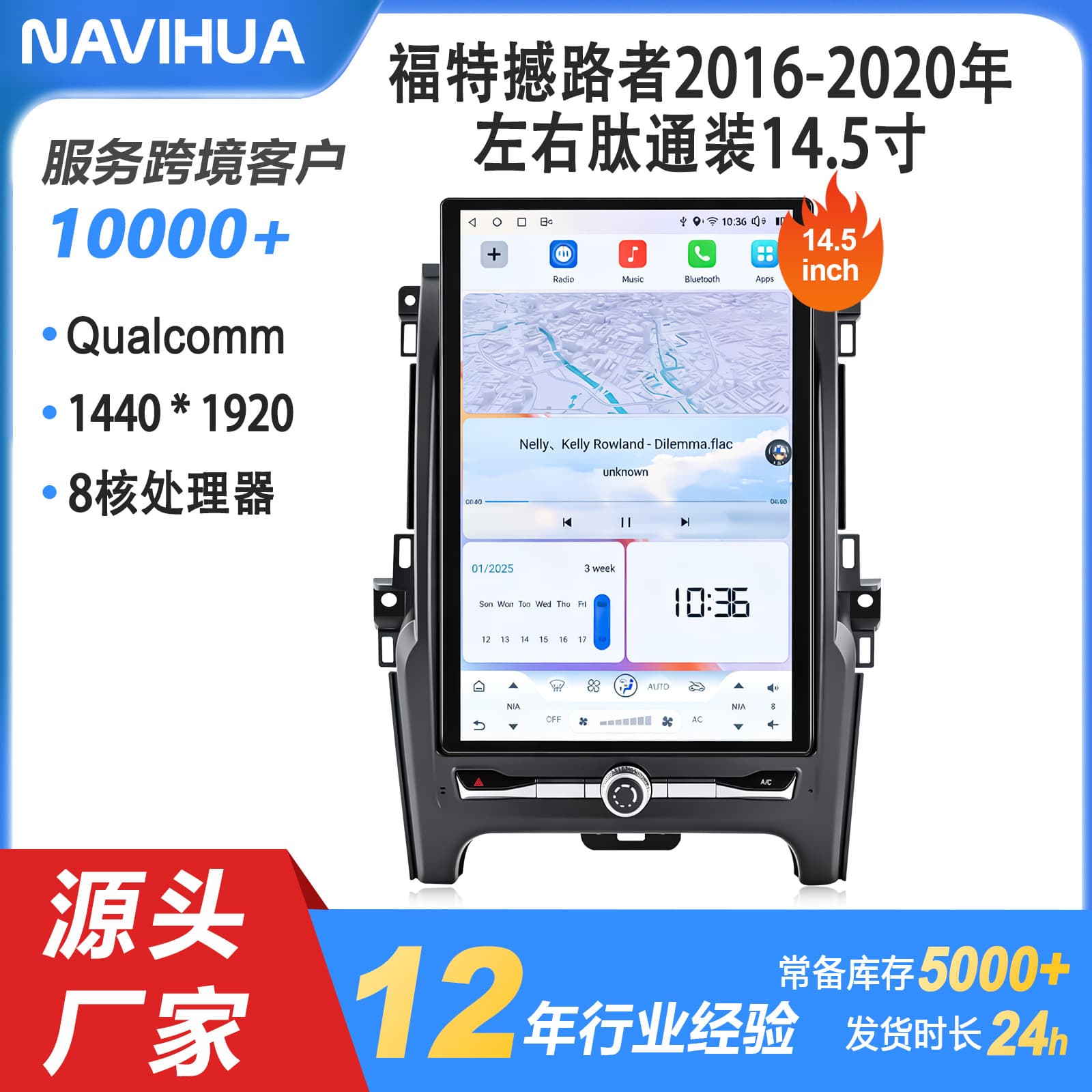 14.5-inch Center Console Screen for Ford Everest with Wireless CarPlay Android Car Navigation All-in-One