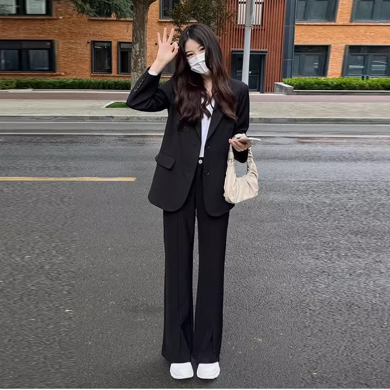 Korean Style Formal Suit Set for Petite Women, Plus Size Office Workwear Loose Fit Body Concealing Jacket
