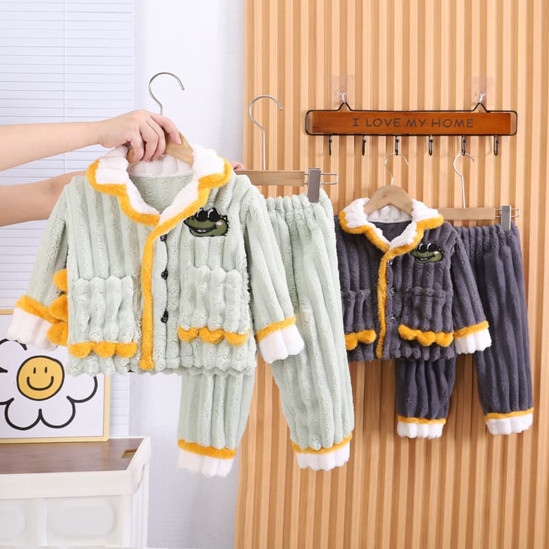 New Winter Thermal Pajama Set for Baby Boys and Girls, Toddler Kids Cute Coral Fleece Homewear Two-Piece Set