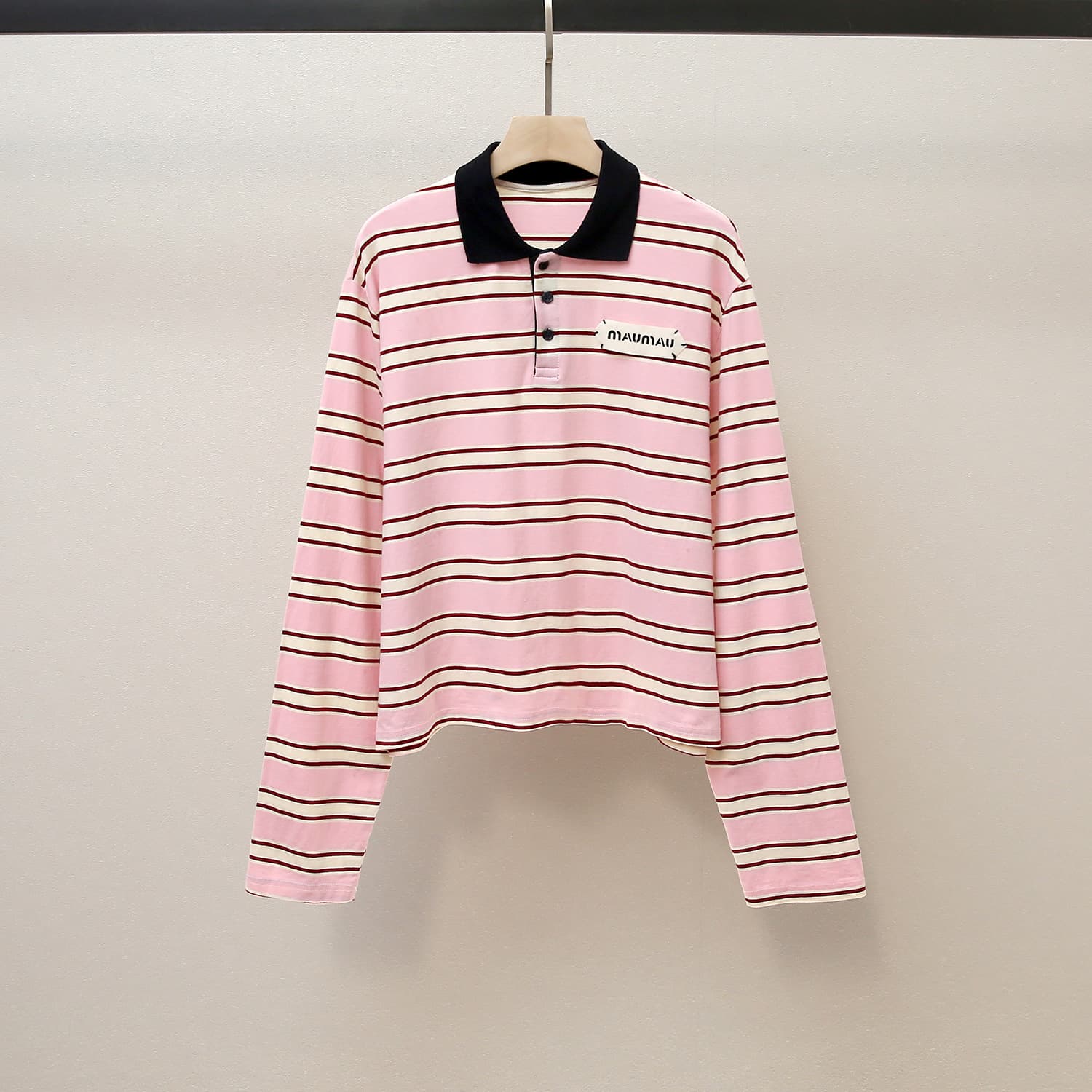 Shenzhen Nanyou High-end Women's Fashion New Autumn/Winter French Youthful Style Striped Contrast Collar Loose Polo T-shirt for Women