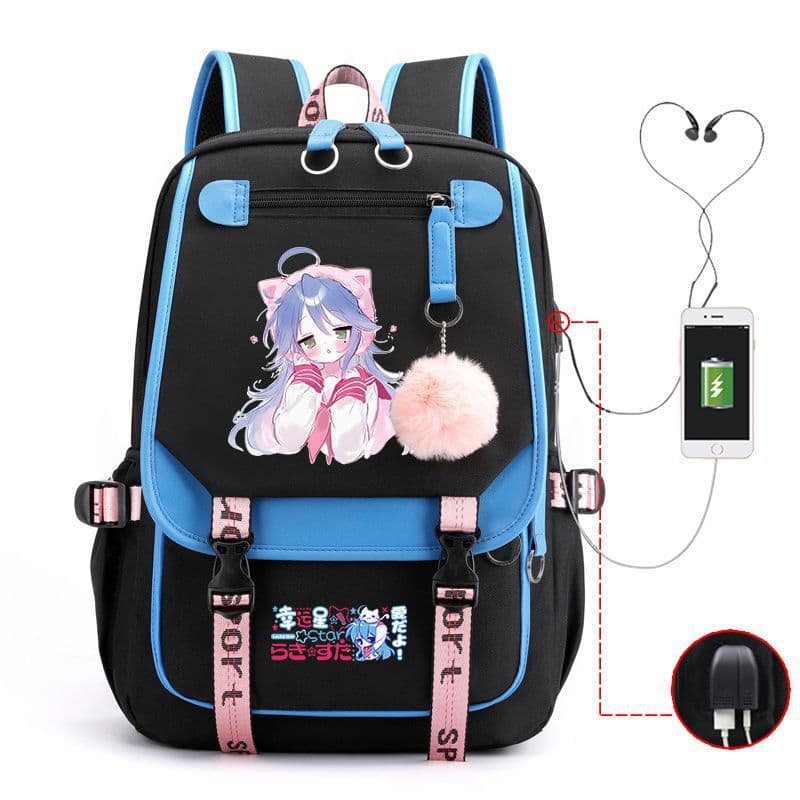 Two-dimensional anime girl backpack, primary and secondary school students USB large-capacity school bag, color matching, trendy and versatile backpack