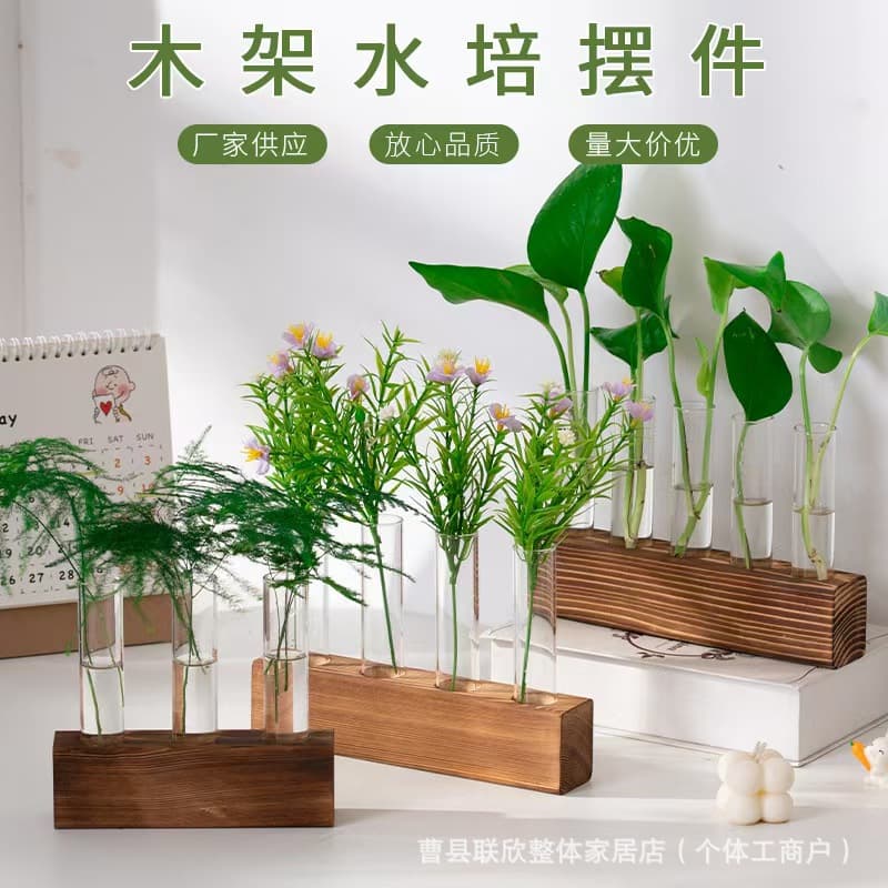 Wooden Test Tube Vase Holder Desktop Decoration Plant Flower Container Tabletop Display Stand Water Culture Solid Wood Green Plant Stand
