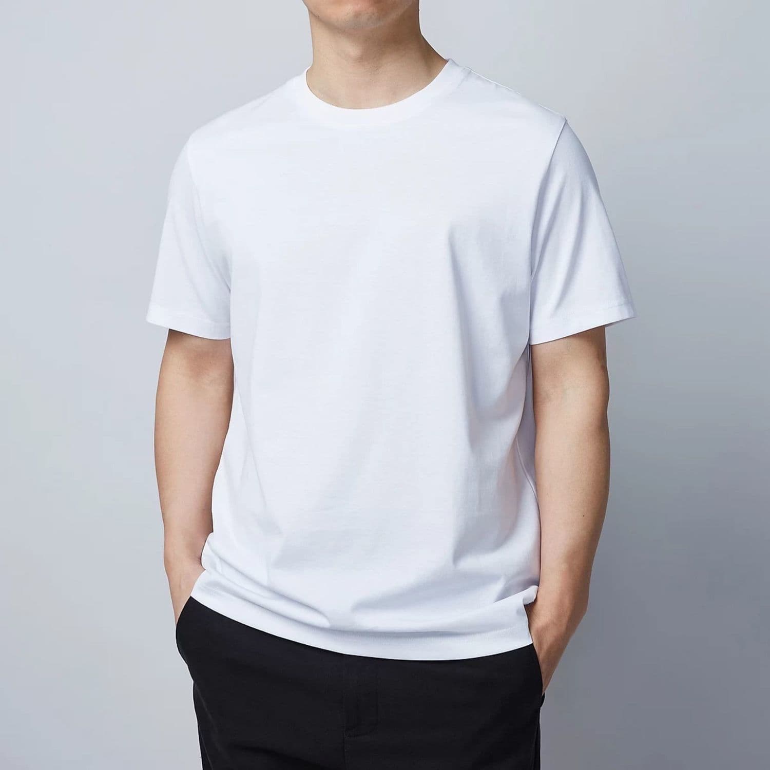 Men's Short Sleeve T-Shirt Cotton Casual Loose Fit Basic Layering Top Summer White Trendy Brand Crew Neck Tee
