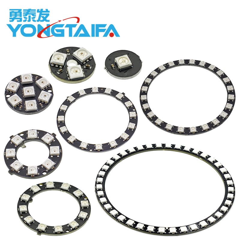 WS2812 5050 RGB LED - Built-in full-color driver fantasy light development board module in square and round forms.