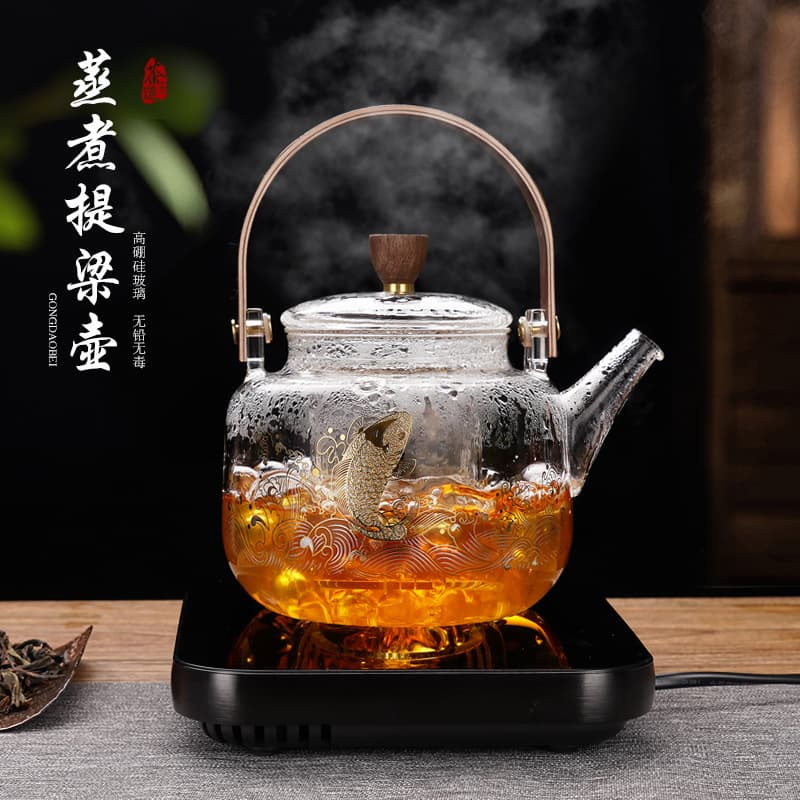 Glass Tea Brewer, Electric Ceramic Stove Home Steaming Tea Set, Thickened Health Pot and Steeping Tools