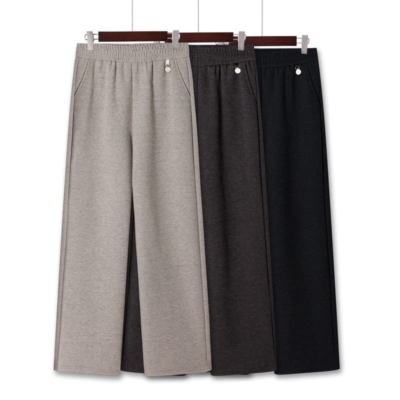 Mom Winter Wear Fleece-Lined Wide-Leg Pants, Fashionable Warm Outerwear Long Pants, Middle-Aged and Elderly Women Elastic Waist Versatile Casual Trousers