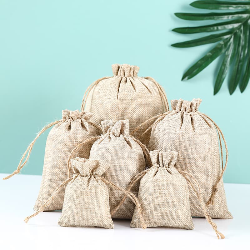 Hemp rope and linen drawstring pocket, drawstring jewelry gift packaging bag, linen bag storage, retro style hand-held bag