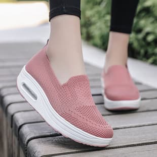 2026 Spring Women's Shoes Wholesale, Slip-on Flyknit Mesh Walking Shoes, Women's Thick Sole Fashion Casual Sports Shoes