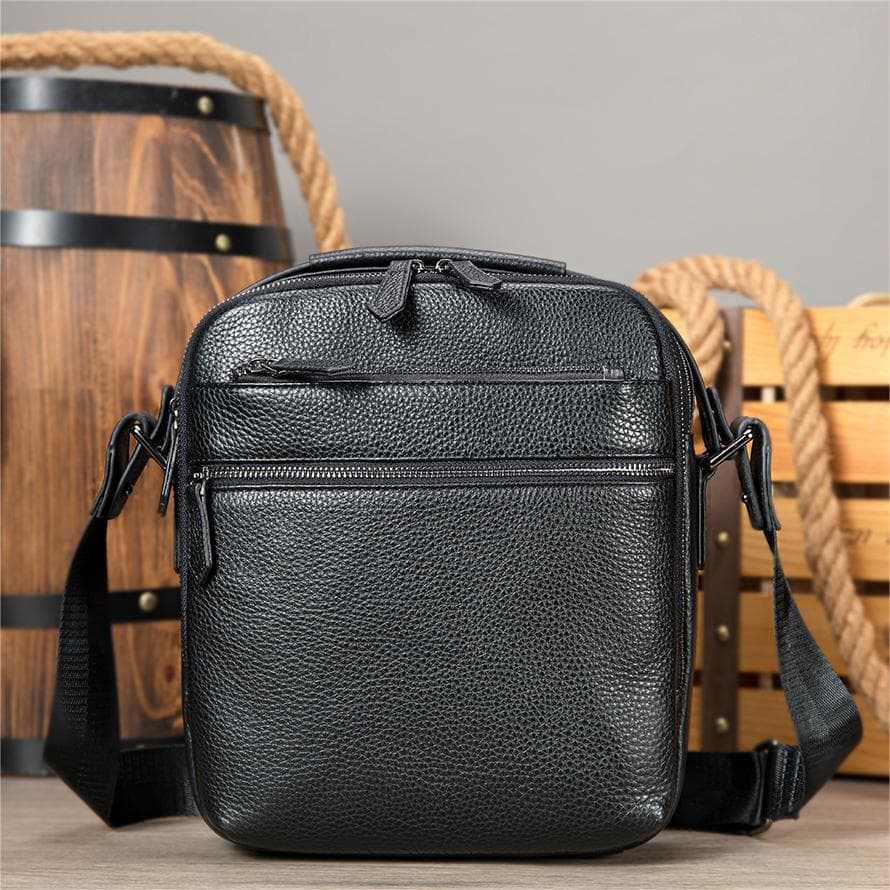 Top-Grain Leather Vertical Crossbody Bag, Genuine Leather Casual Shoulder Crossbody Bag for Men, Shoulder Bag Leather