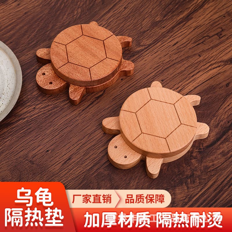 Wooden Cute Turtle Coaster Tea Utensil Mat for Bar Cafe Teahouse Desktop Anti-Scald Pad Solid Wood Heat Insulation Mat Placemat