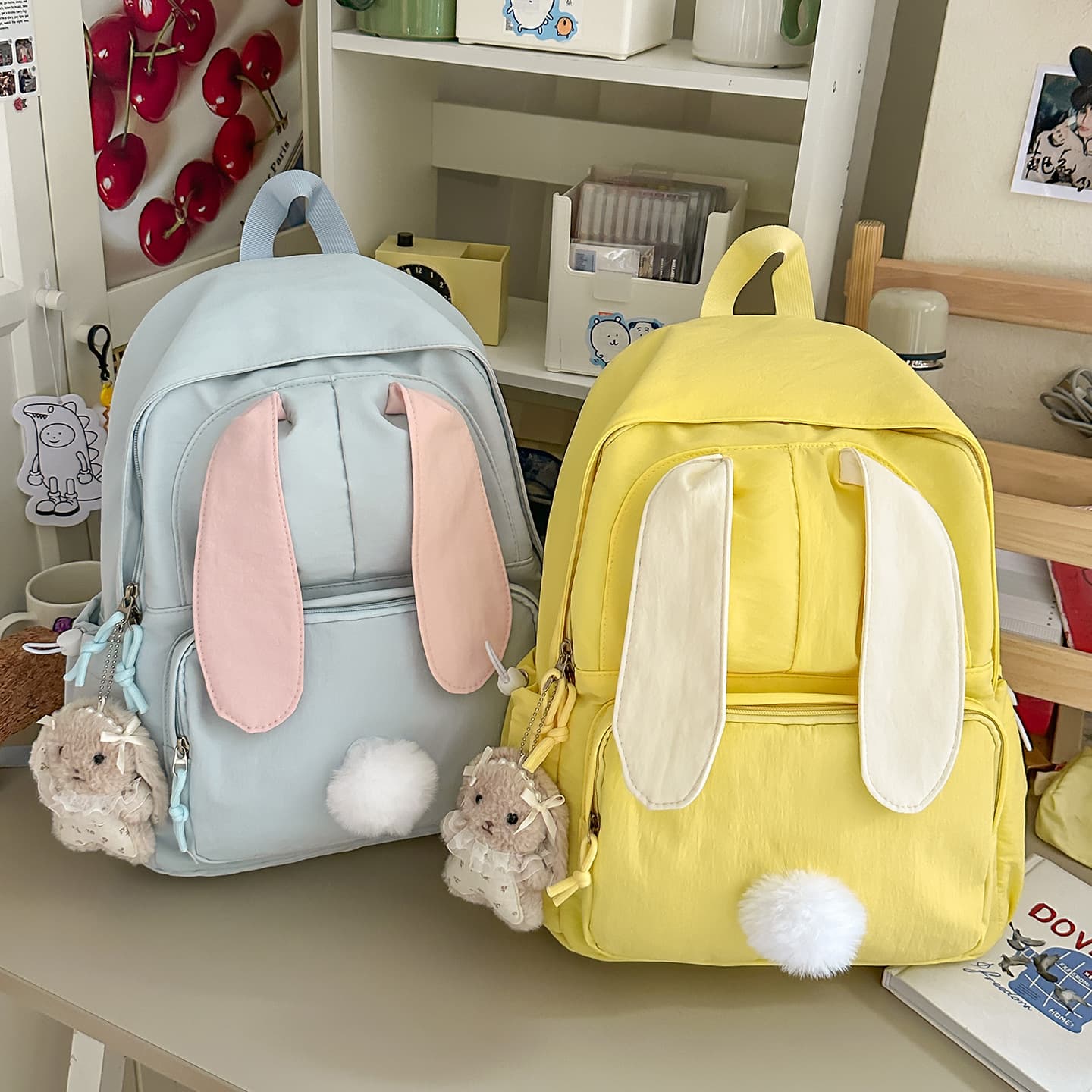 Korean version of sweet schoolbag for girls, junior high school students, cute bunny ears backpack, lightweight primary school student travel backpack