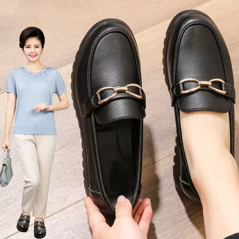 2026 New Faux Leather Mother Shoes, Spring/Autumn Flats for Middle-aged and Elderly Women, Soft Sole Non-slip Women's Shoes, Flat Heels