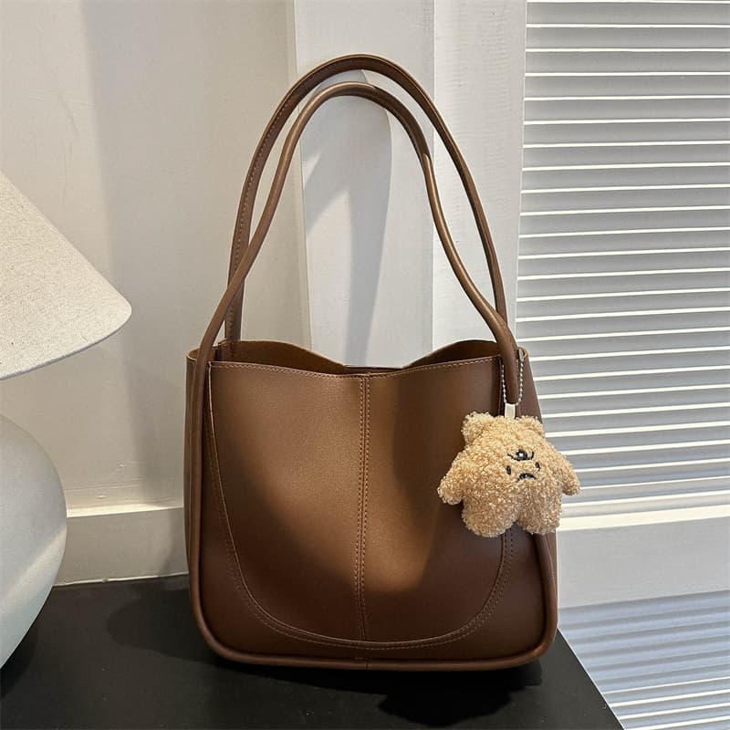 Bags for women high-quality solid color stitching PU simple retro large-capacity commuter portable shoulder bag armpit tote bag