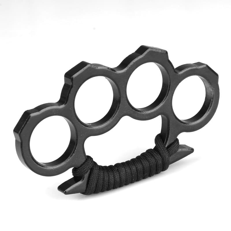 Cross-border export plastic thin knuckle duster with rope, fiberglass alloy self-defense four-finger palm support, aluminum alloy self-defense