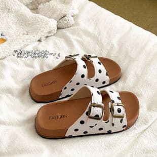 Trendy Thick-Soled Polka Dot Slippers with Double Buckle, Height-Increasing Commuter Slippers for Women, Summer 2026 Birkenstock-Style Outdoor Slippers