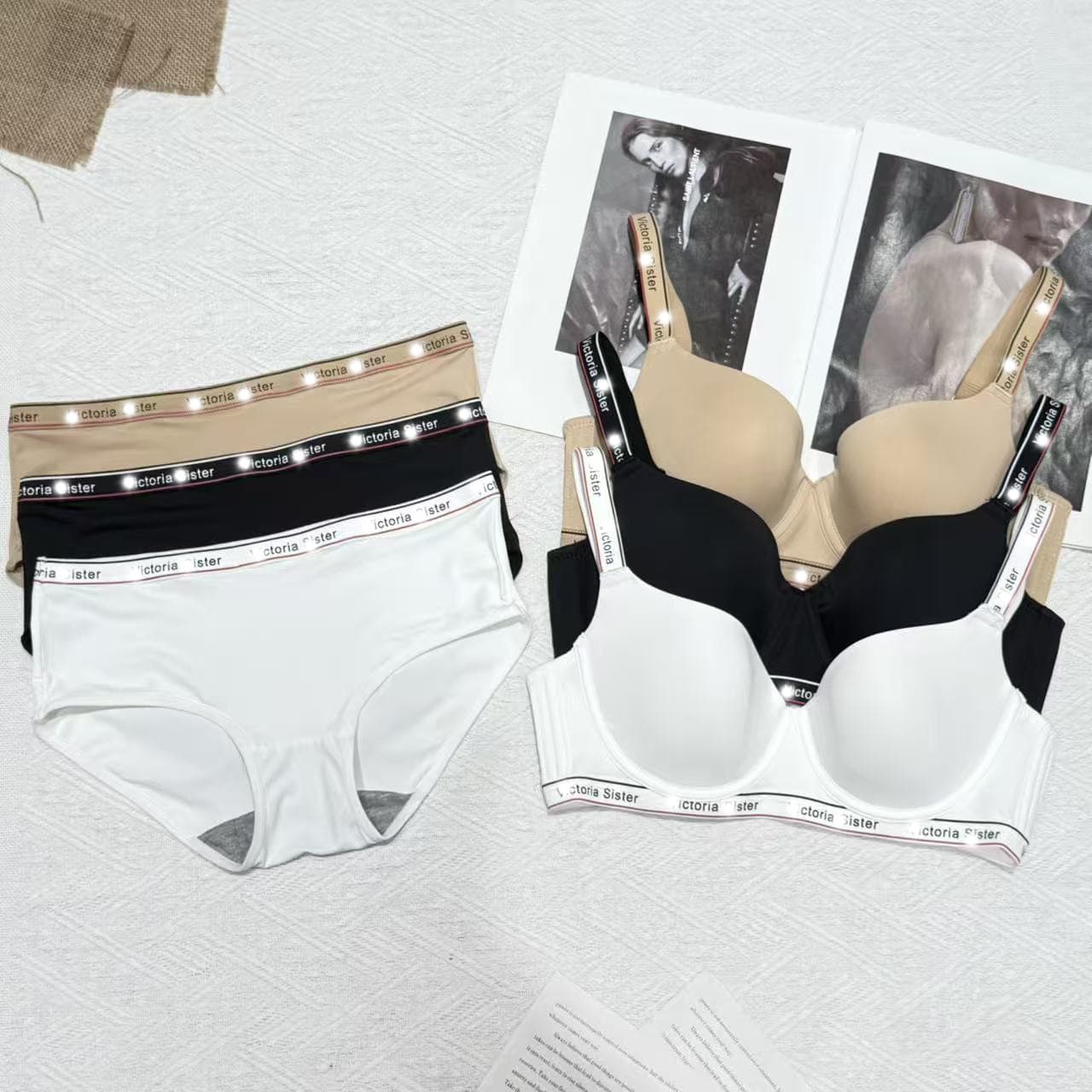 Factory Bra and Panty Set LOGO Elastic Underband Comfortable Push-Up/Thin Style Sexy Big Chest Looks Small Bra