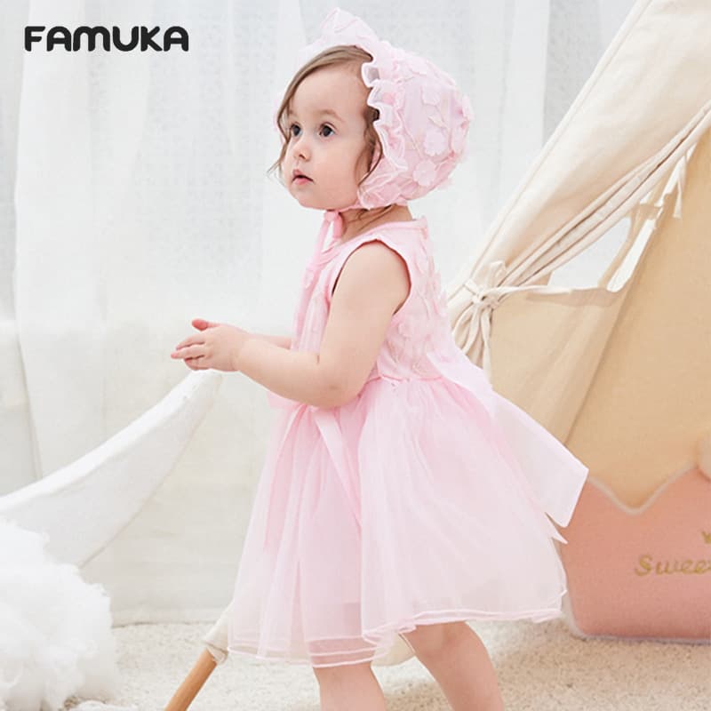 Girls' Dress 2026 New Spring/Summer Baby Girl Pink White Princess Dress Birthday Party Outfit Cute