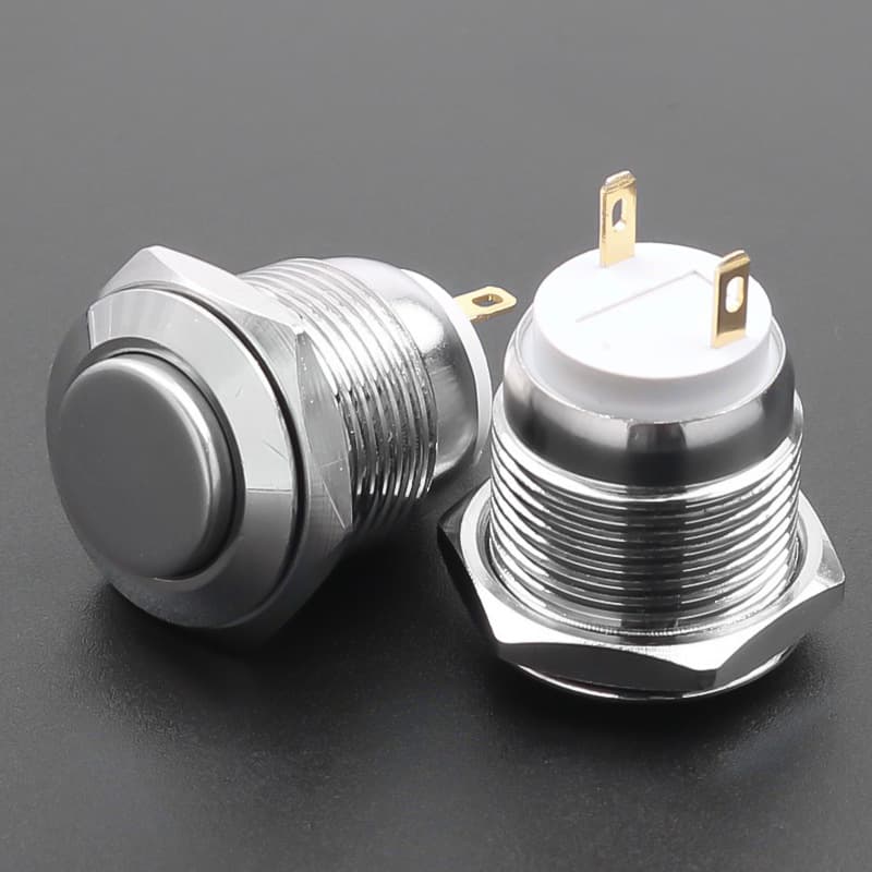 16mm metal button switch, 2-pin high head flat head self-locking, round waterproof button switch, momentary push button