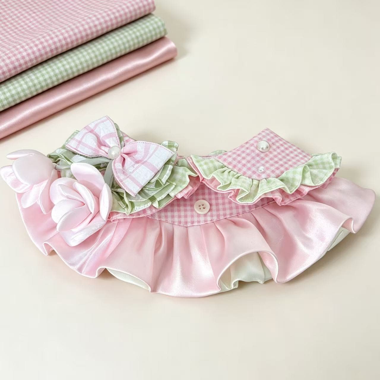 Korean Heavy Craft Cat and Dog Skirt-Style Lily of the Valley Snap Button Pink Sweet Plush Pet Neck Scarf