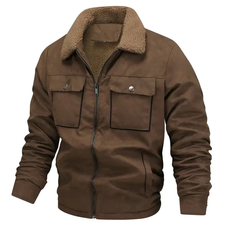Men's casual autumn/winter jackets, loose fit, plus size, fleece-lined, suede warm clothing
