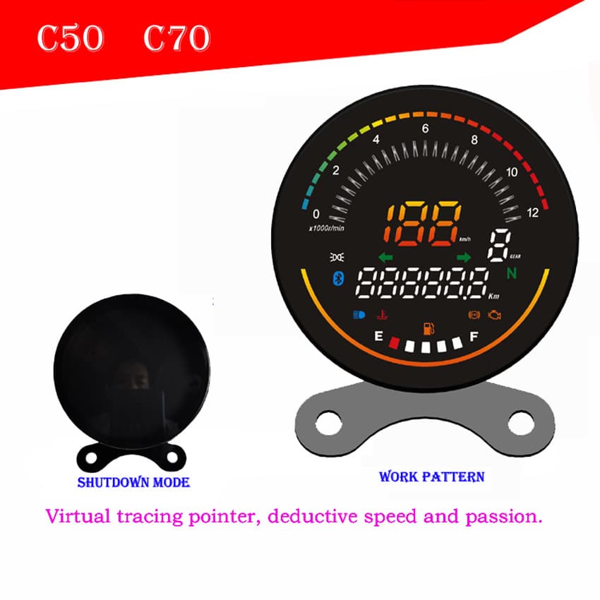 Retro motorcycle new round LCD digital instrument panel, high-definition waterproof electronic with tachometer, gear indicator, fuel gauge, speedometer