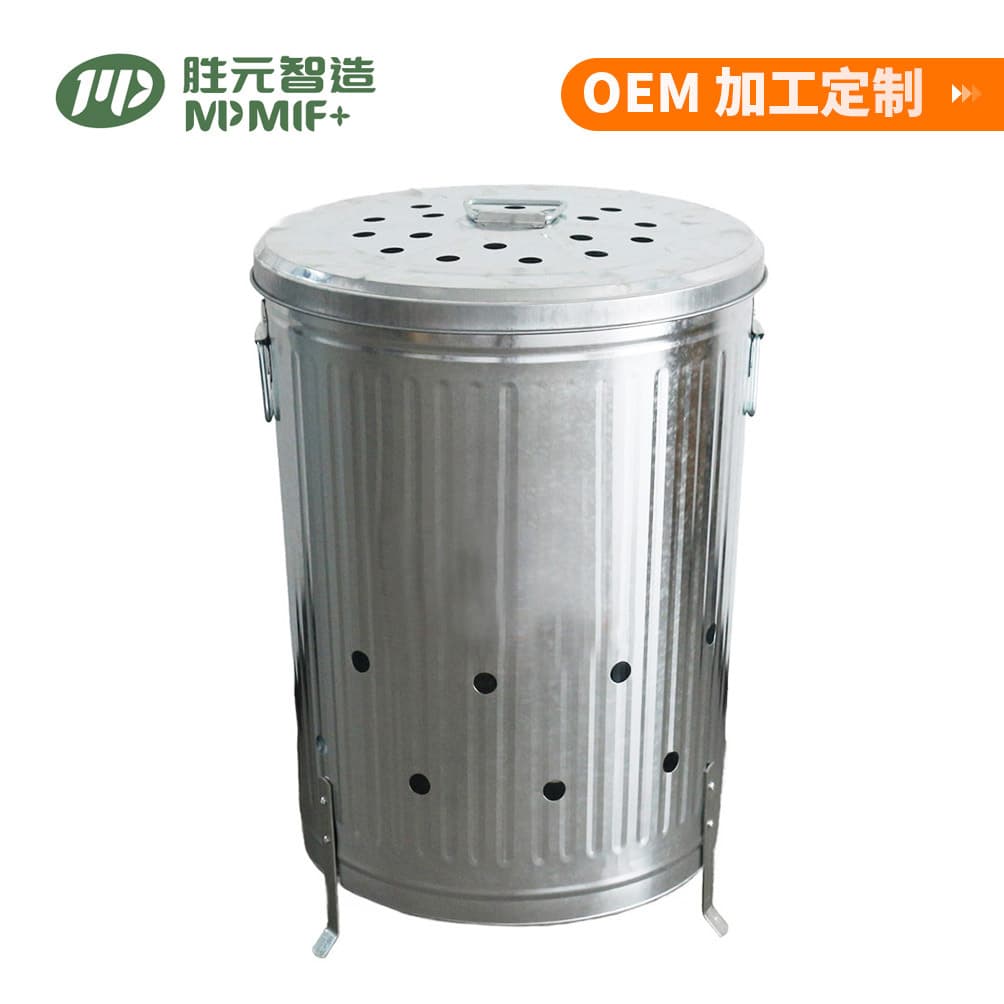 75L galvanized metal incinerator, covered multi-hole outdoor yard waste burning barrel, double-handle incinerator