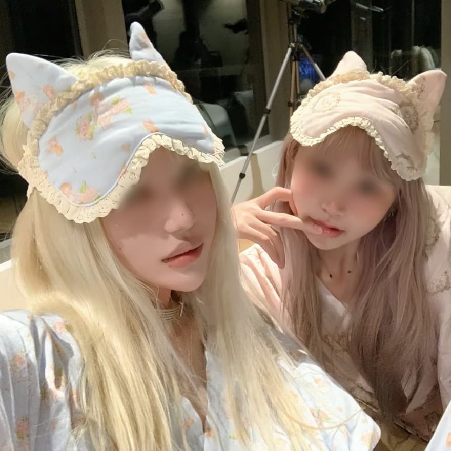 New High-Aesthetic Cartoon, Girly Lace, Cute Cat, Universal Light-Blocking Eye Mask, Breathable, Comfortable for Sleep and Photos