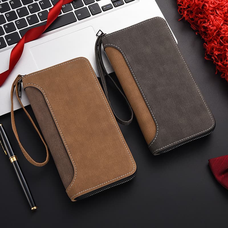 Men's long wallet men's clutch zipper matte texture multifunctional fashion coin card holder mobile phone bag