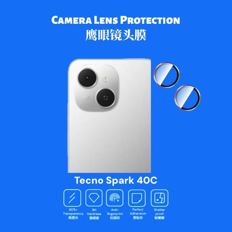 Compatible with Tecno phones Hawk Eye camera lens protector for Spark 40C, metal frame with high-definition glass lens film