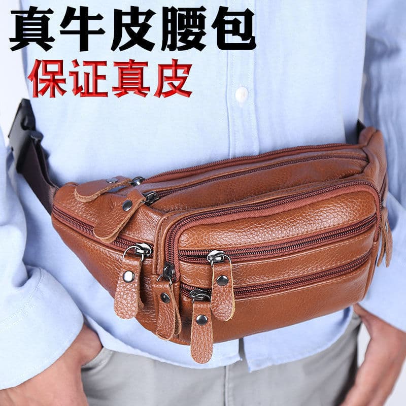 Genuine Leather Waist Bag for Men and Women, Multifunctional Large Capacity Water-Resistant Cashier Business Bag, Work Site Sports Phone Wallet