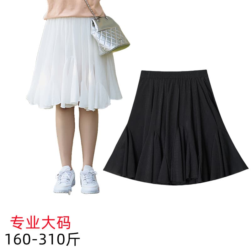 Plus Size High-Waist A-Line Skirt Women Summer Cake Skirt Short Skirt Puffy Pleated Chiffon Skirt Irregular 8621