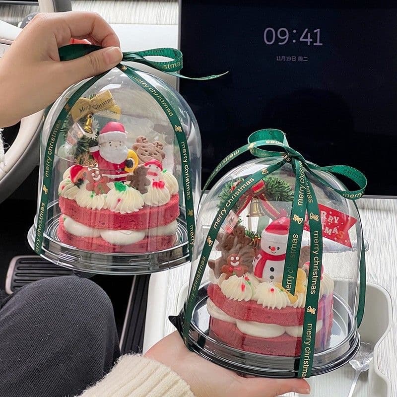 Round Children's Christmas 4-Inch Cake Box Cartoon Mini Chiffon Birthday Mousse Packaging Box Baking Transparent Box