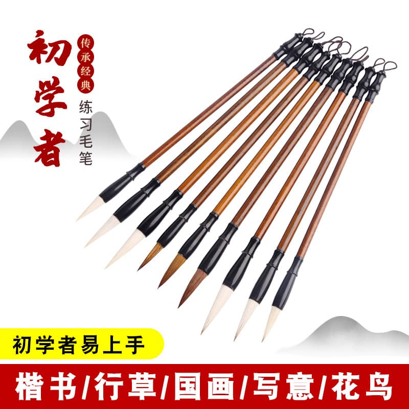 Solid Wood White Cloud Calligraphy Set for Beginners, Including Wolf, Mixed, and Goat Hair Brushes for Traditional Painting