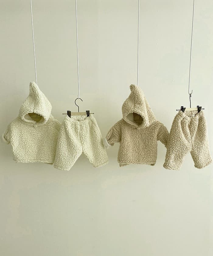 INS Style Fall/Winter Kids Soft Plush Set Boys Girls Warm Simple Thickened Hoodie and Pants Two-Piece Set