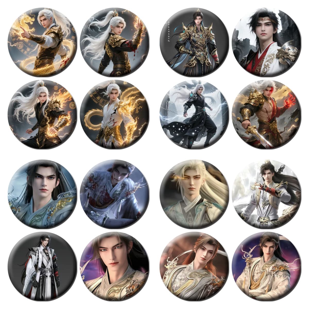 Perfect World 58mm Ancient Style Male God Badge Bar Tinplate Brooch Animation Peripheral Pain Package Gift Wholesale