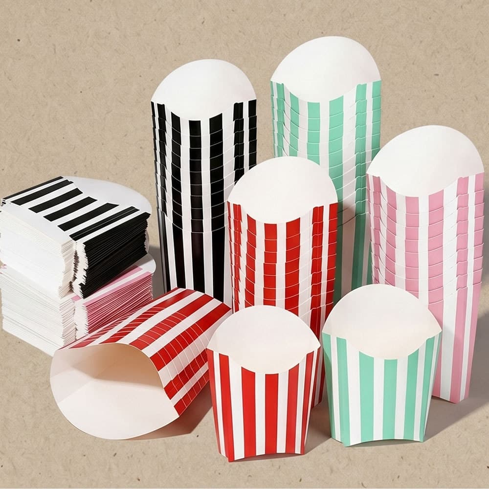 Disposable Striped French Fries Box, Oil-Proof French Fries Packing Cup, Fried Chicken Snack Takeaway Carton, Ready Stock Wholesale