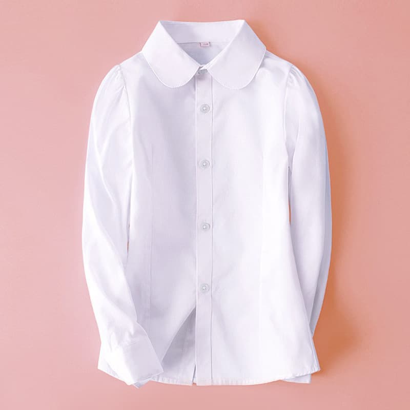 Girls Long Sleeve Pure Cotton White Shirt School Uniform Performance Costume Children's Dress Code Princess Style Spring Autumn