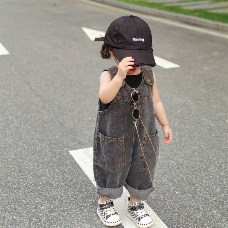 Korean Style Kids Jeans Spring Summer New Arrival Girls Retro Denim Overalls Baby Cute Big PP Romper Soft Cotton Long Pants