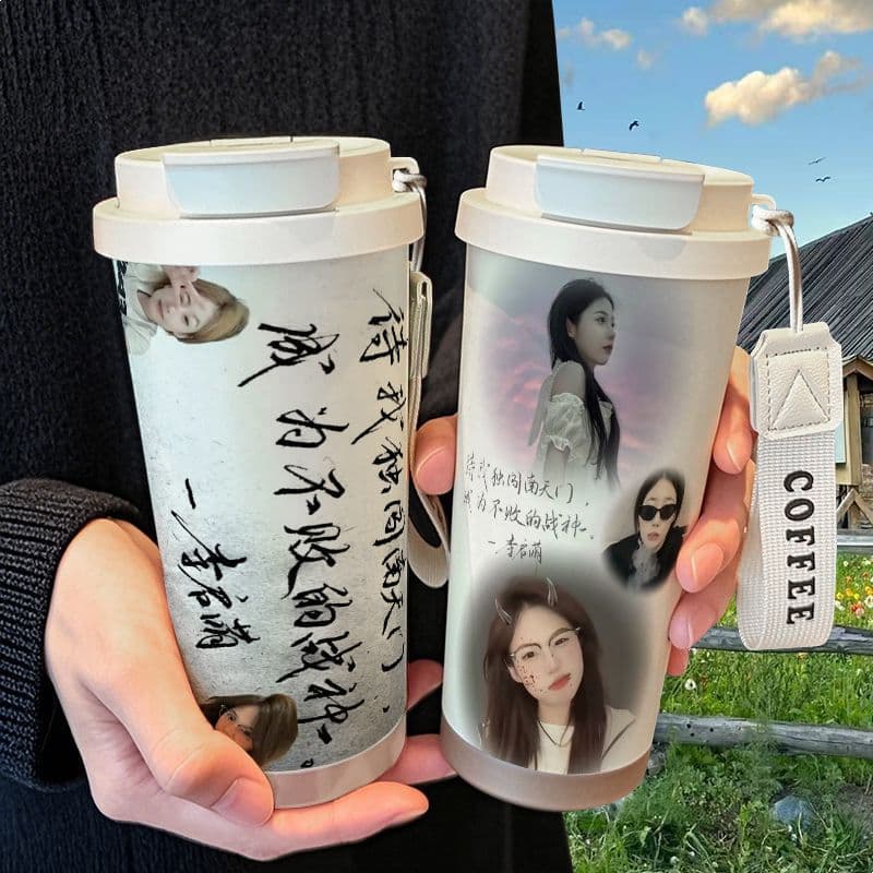 Li Qimeng’s inspirational peripheral thermos cup figures, peripheral good-looking girls, stainless steel students’ good-looking straws