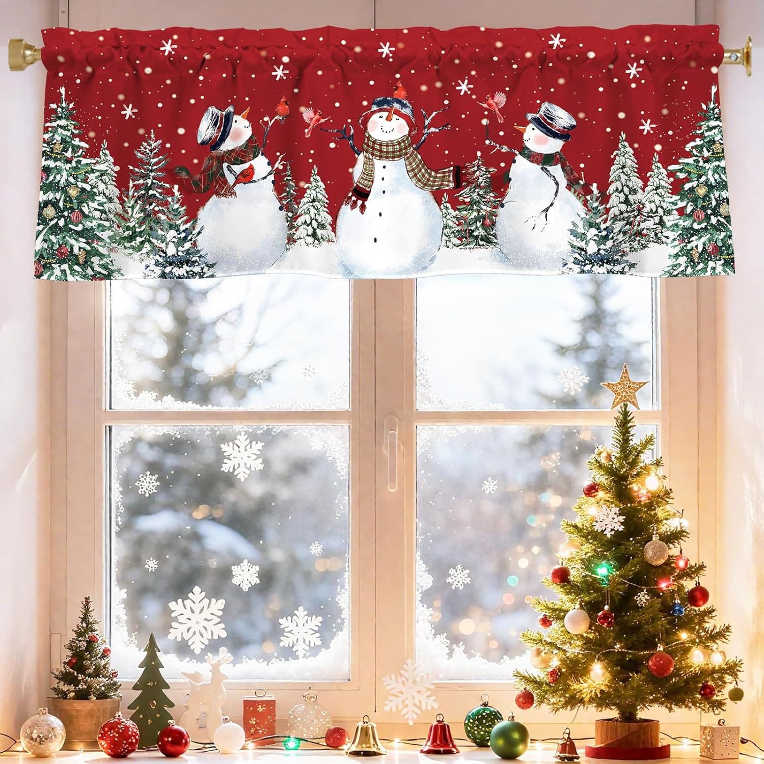 Cross-border TEMU Christmas Christmas Balls Snow Print Curtains Short Curtains Dustproof Atmosphere Decorative Window Curtains