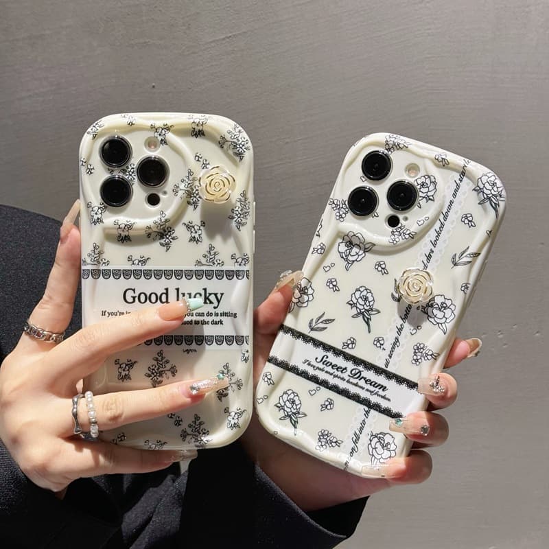 Retro Creative English Camellia Flower Phone Case for Apple OPPO Samsung vivo Huawei Xiaomi, 3D Ins Style
