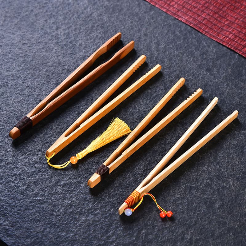 Hand-Tied Natural Bamboo Tea Tongs, Heat & Slip Resistant Cup Tongs, Chinese Style Tassel Tweezers, Kung Fu Tea Accessories