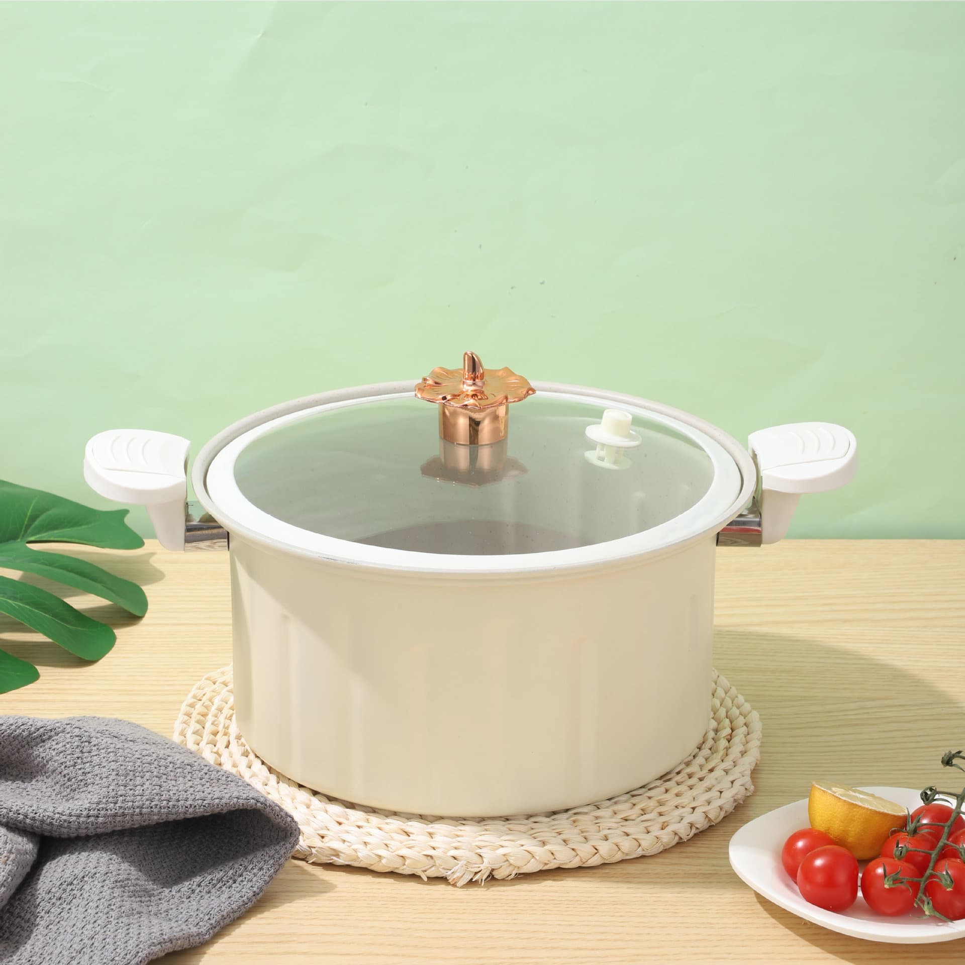 Cross-border New Binaural Enamel Roman Pot Micro-pressure Cooking Pot Soup Pot Non-stick Pot Multi-functional Soup Pot Gift