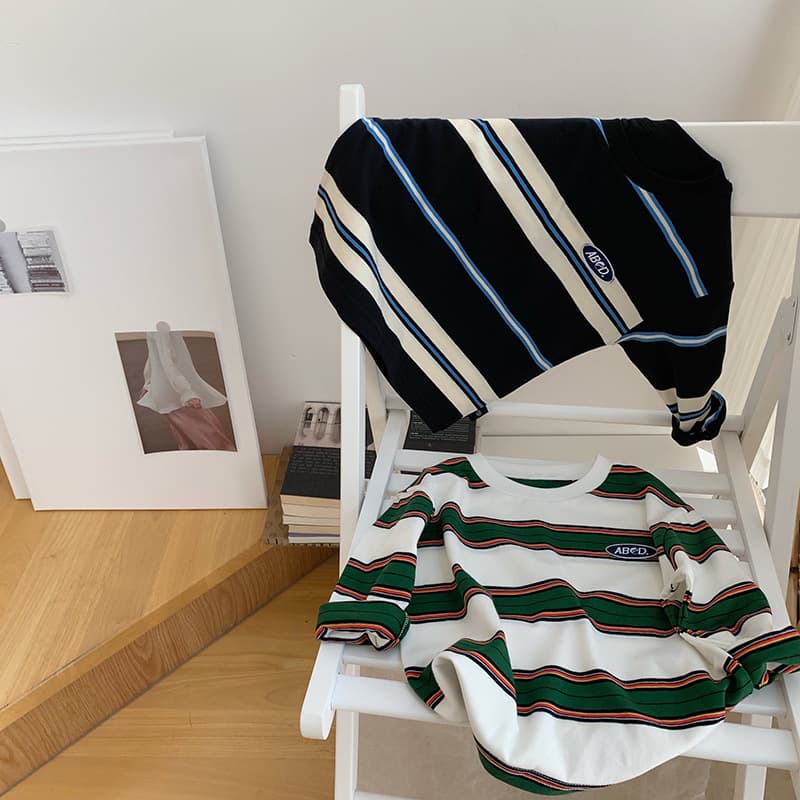Boys' Clothing Autumn Children's Striped Color-Blocking Fashion T-Shirt Long Sleeve Loose Casual Tee Top Versatile Handsome Trendy